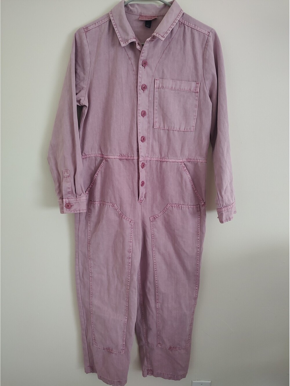 Universal Thread Pink 100% Cotton Button Front Utility Coveralls Jumpsuit Size 2